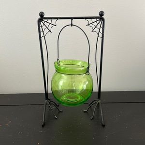 Green Glass Hanging Witches Cauldron